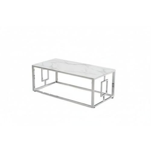 Table Basse Sophie  Pieds Chromé Plateau En Marbré Blanc  120 Cm