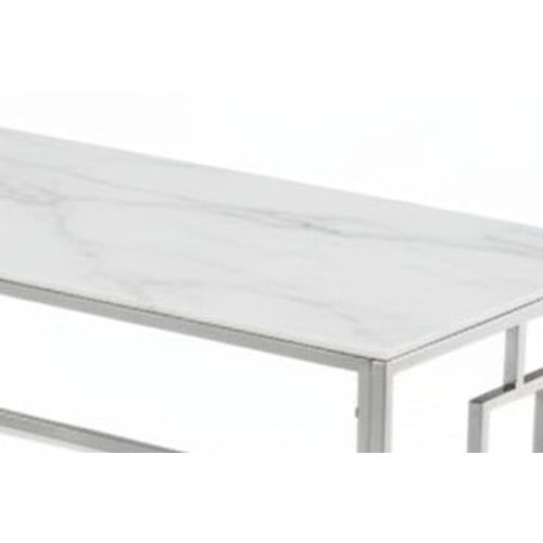 Table Basse Sophie  Pieds Chromé Plateau En Marbré Blanc  120 Cm