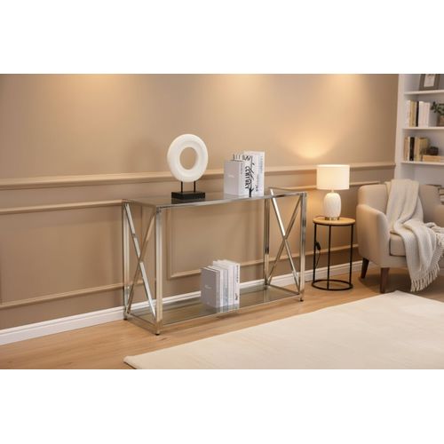 Table Console Kensy Chrome Verre Transparent 120x40x78 Cm