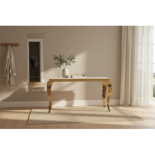 Console Baroque Gold Verre Blanc 110x50x85 Cm