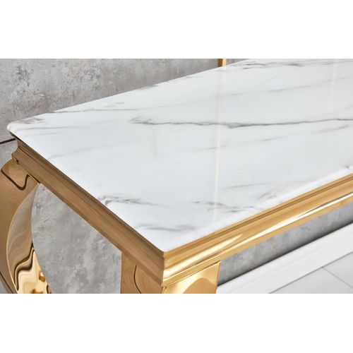 Console Gold Verre Marbré Blanc 110x50x85 Cm Baroque