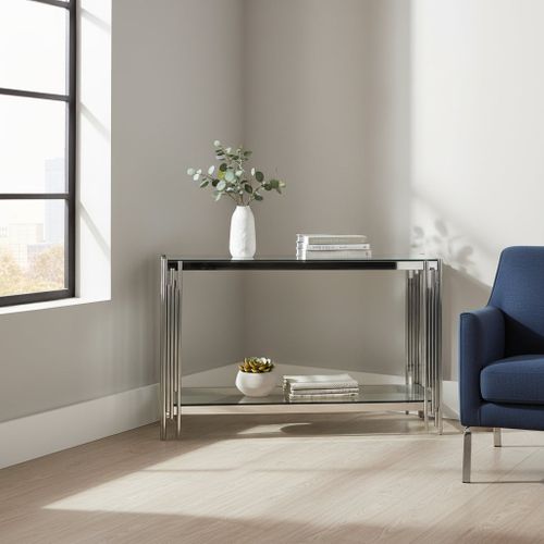 Console Flute Chrome Verre Transparent 120x40x78 Cm