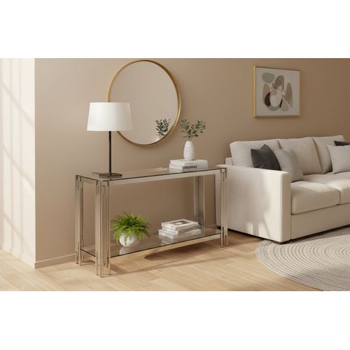 Console Flute Chrome Verre Transparent 120x40x78 Cm