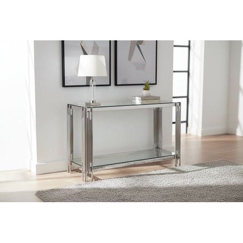Console Flute Chrome Verre Transparent 120x40x78 Cm