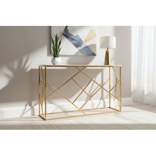 Console Gold Verre Marbré Blanc 120x40x78 Cm Geomag