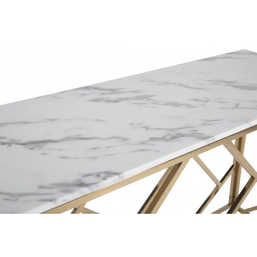 Console Gold Verre Marbré Blanc 120x40x78 Cm Geomag