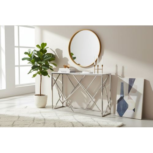 Console Inox Verre Trempé 120x40x78 Cm Geomag