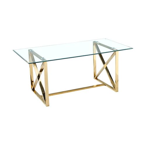 Table à Manger Verre Transparent Pied Métal Doré 180x90 Cm Kensy