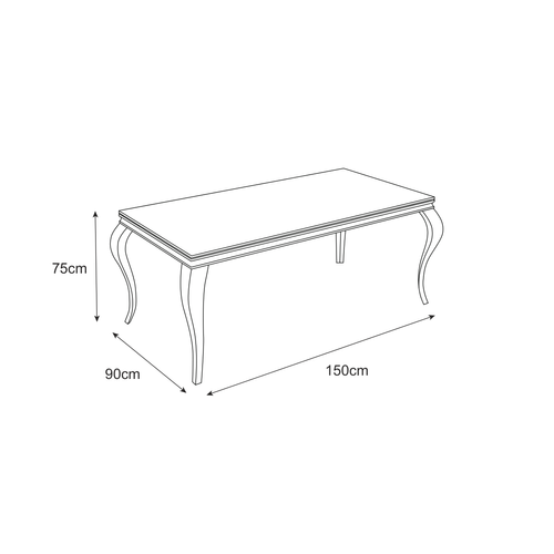 Table à Manger Baroque 4 à 6 Couverts Pieds Chrome Plateau En Verre 150x90 Cm Blanc