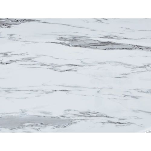 Table à Manger Baroque 6 à 8 Couverts Pieds Chrome Plateau En Verre 180x90 Cm Effet Marbré Blanc