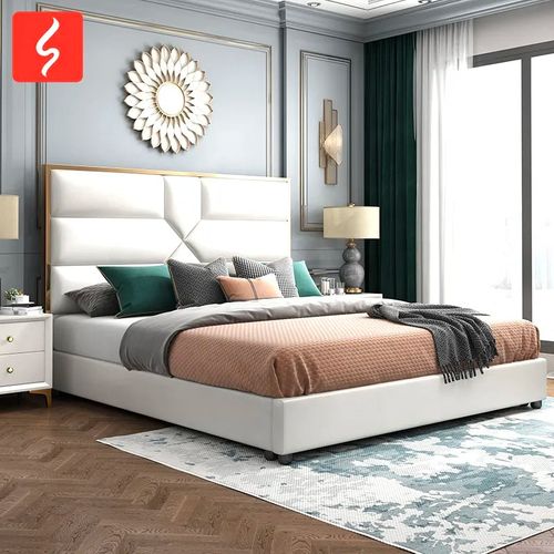 Lit 2 Places  Gold Mark Simili Blanc 140x190 Cm Avec Sommier Intégré