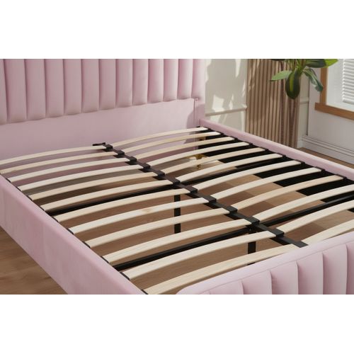 Lit 2 Places Velours Rose Sommier Inclus 160x200 Cm Faye