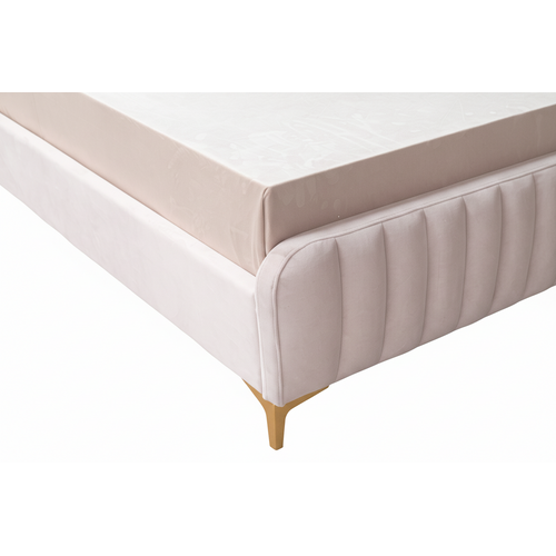 Lit 2 Places Velours Rose 140x190 Cm Sommier Inclus Faye