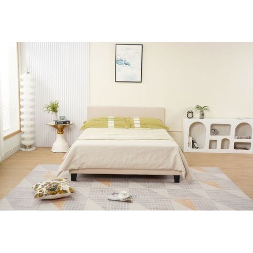 Lit 2 Places  Melbourne Velours Beige 160x200 Cm Avec Sommier Intégré