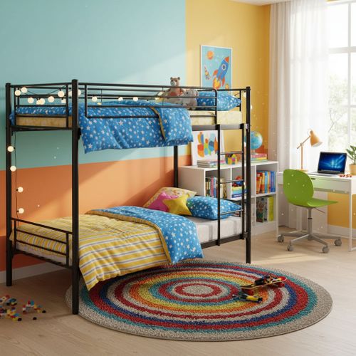 Lit Superposé Séparable Métal Noir 2x90x190 Cm Luna