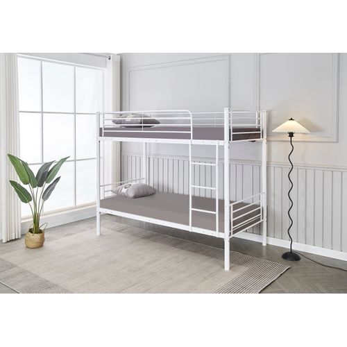 Lit Superposé Séparable Métal Luna 1+1 90x190 Cm Sommier Inclus Blanc