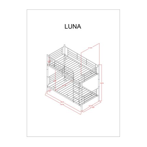 Lit Superposé Séparable Métal Luna 1+1 90x190 Cm Sommier Inclus Blanc