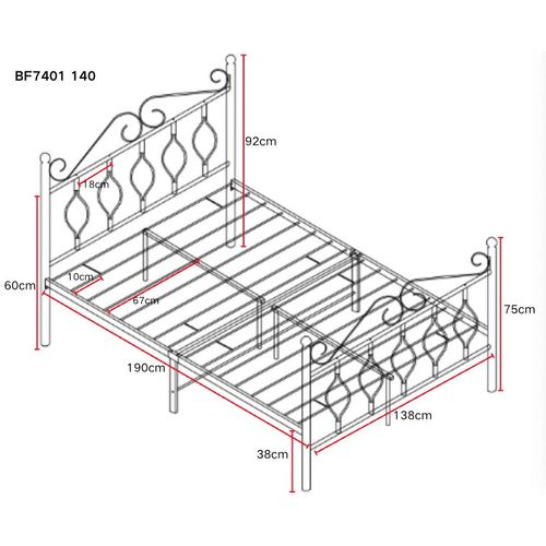 Lit 2 Places Julie En Métal Noir – 140x190 Cm Avec Sommier Inclus