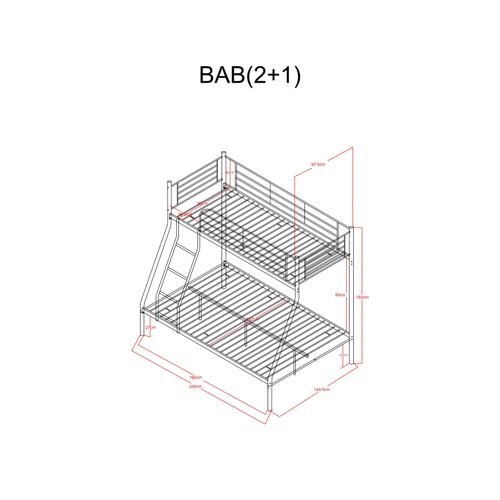 Lit Superposé 3 Places 2+1 Métal Costo Sommier Inclus Blanc