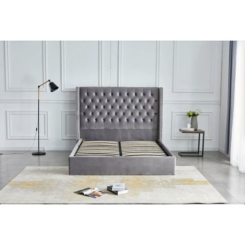 Lit Coffre 2 Places 160x200 Cm Cloute Velours Gris