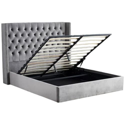 Lit Coffre 2 Places 160x200 Cm Cloute Velours Gris