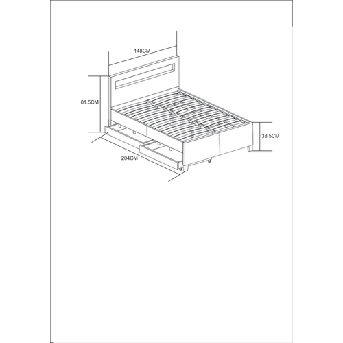 Lit 2 Places 140x190 Cm Tiroirs Et LED Sommier Inclus Gris