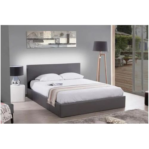 Lit 2 Places Melbourne Simili Cuir Gris 160x200 Cm Avec Sommier Intégré