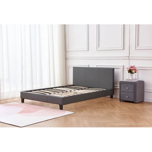 Lit 2 Places Melbourne Simili Cuir Gris 160x200 Cm Avec Sommier Intégré