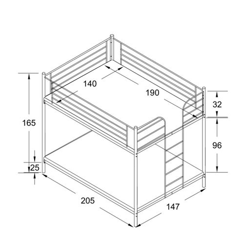 Lit Superposé 4 Places 2+2 Colosse 140x190 Cm Sommier Inclus Gris