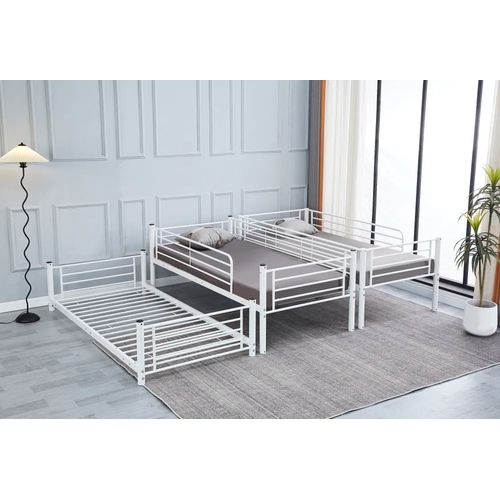 Lit Superposé Métal 3 Couchages 90x190 Cm Blanc Triple