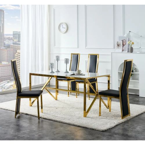 Lot De 6 Chaises Dana Simili Cuir Noir Contour Gold