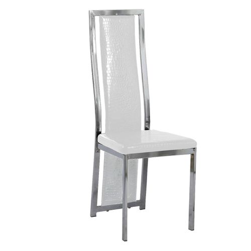 Lot De 6 Chaises Dana Simili Cuir Croco Blanc Contour Chromé
