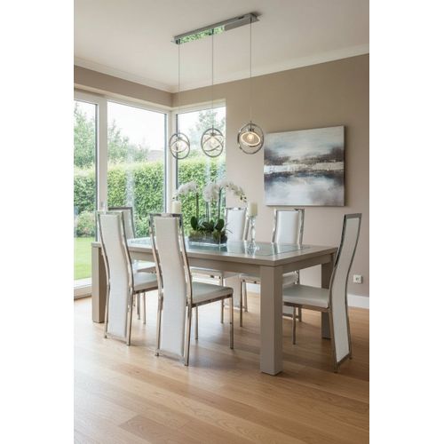 Lot De 6 Chaises Dana Simili Cuir Croco Blanc Contour Chromé