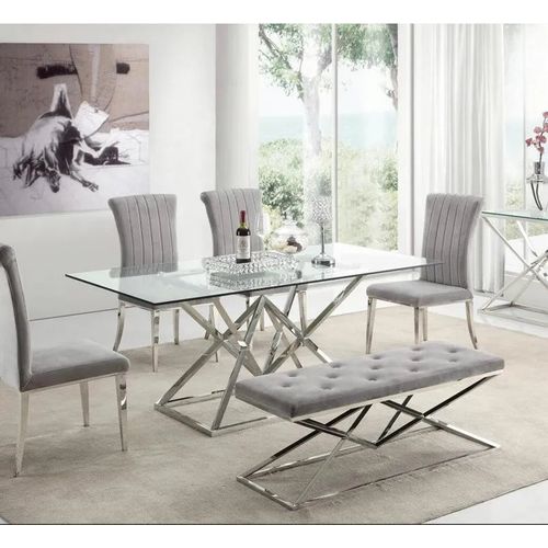 Lot De 6 Chaises Baroque Louis Chrome Velours Gris