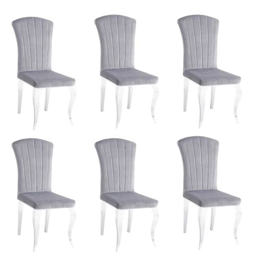 Lot De 6 Chaises Baroque Louis Chrome Velours Gris