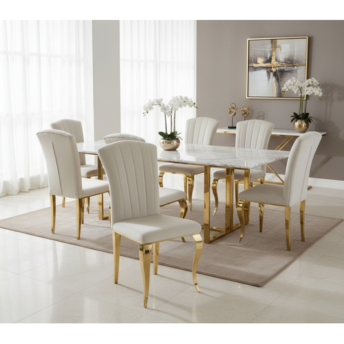Lot De 6 Chaises Baroque Louis Gold Velours Beige