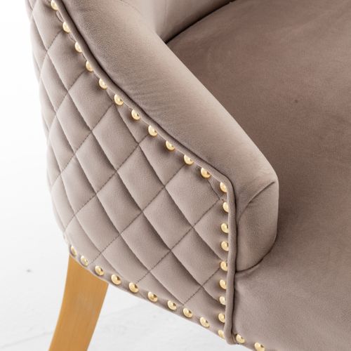 Lot De 2 Chaises Anneau Mattelassée Et Cloutée Gold Velours - Moka