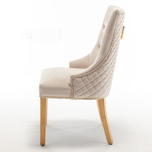 Lot De 2 Chaises Anneau Mattelassée Et Cloutée Gold Velours - Beige