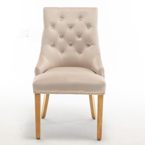 Lot De 2 Chaises Anneau Mattelassée Et Cloutée Gold Velours - Beige