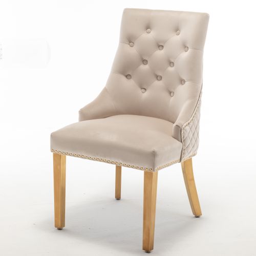 Lot De 2 Chaises Anneau Mattelassée Et Cloutée Gold Velours - Beige