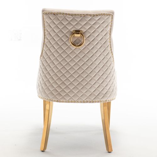 Lot De 2 Chaises Anneau Mattelassée Et Cloutée Gold Velours - Beige