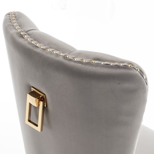 Lot De 2 Chaises Poignee Clouté En Velours Pied Gold