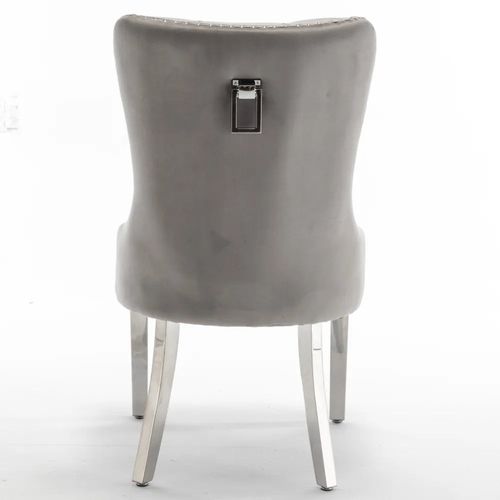 Lot De 2 Chaises Poignee Clouté En Velours Pied Chromé - Gris