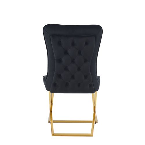 Lot 4 Chaises Salle à Manger Gabrielle Velours Noir Capitonné Pieds Gold