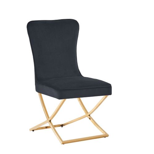 Lot 4 Chaises Salle à Manger Gabrielle Velours Noir Capitonné Pieds Gold