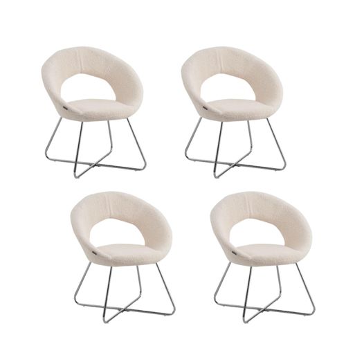 Lot De 4 Chaises Bubble Chrome Velours - Blanc Doudou