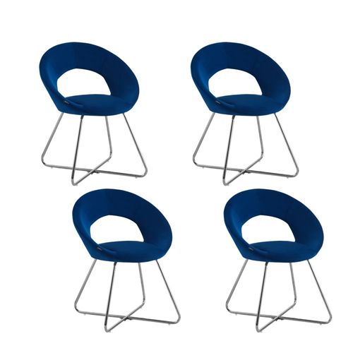Lot De 4 Chaises Bubble Chrome Velours - Bleu