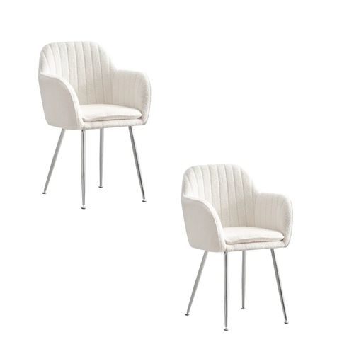 Lot De 2 Chaises Chic Kanvas En Velours Blanc Doudou Pieds Chromés