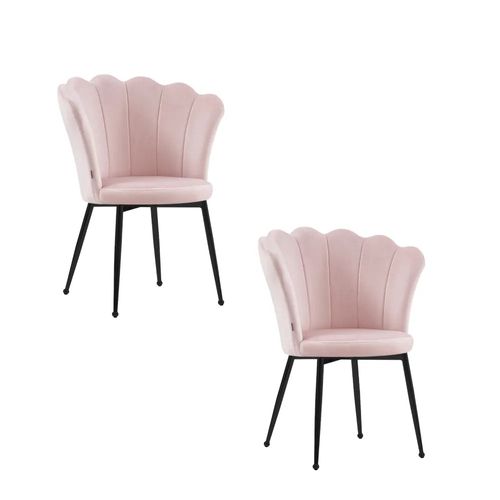 Lot De 2 Chaises Nymphea Pieds Métal Noir Assise Velours Rose