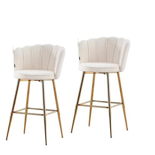 Lot De 2 Tabourets De Bar Nymphea Gold En Velours Blanc Doudou